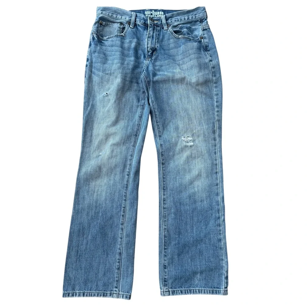 Urban Pipeline Slim Straight Jeans Mens 30x30 Light Wash Distressed Denim Y2K